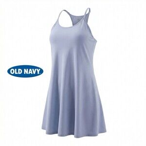 Blue 2X Athletic Exercise Dress Built-in Shelf Bra Racerback Adjustable Straps